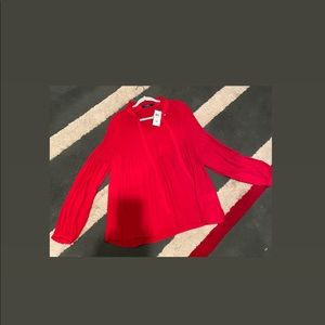 Ralph Lauren Red Pleated Silk Blouse